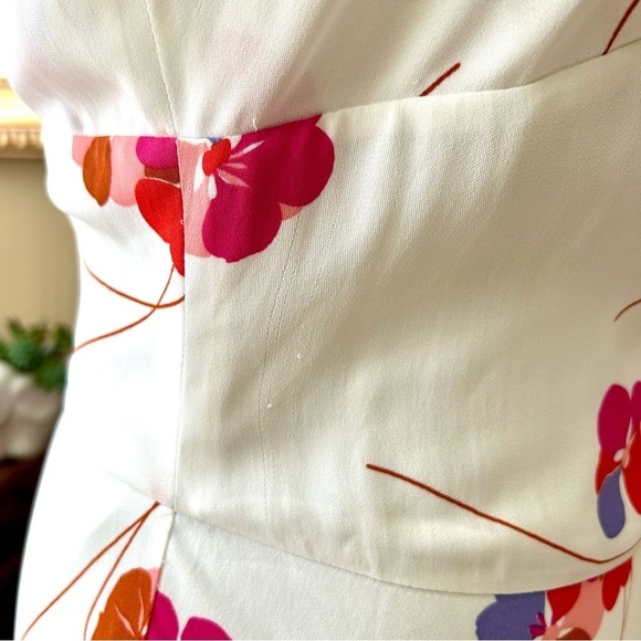 Lewit Tie Sleeve Off Shoulder Floral Asymmetrical Maxi Dress White Pink Size 8 - Picture 16 of 16